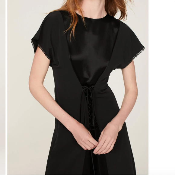 ATLEIN COLLECTIVE Black Lace Up Front Satin Midi Dress Womens XS 0 2 RTR FLAW - Picture 8 of 16